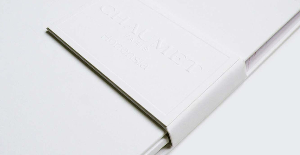 Portfolio book design for Chaumet Paris Hortensia collection close up