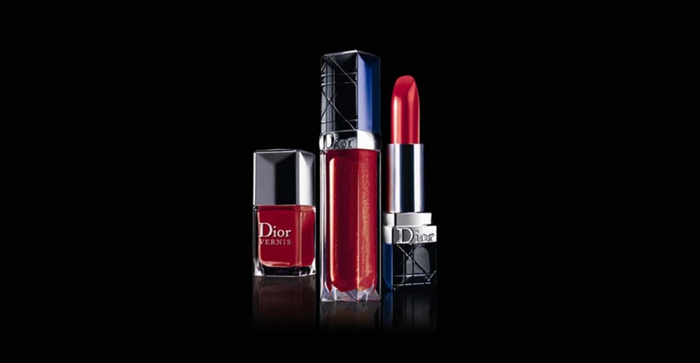 Product Package Design for Dior Cosmetics red trio lipstick gloss vernis nail polish