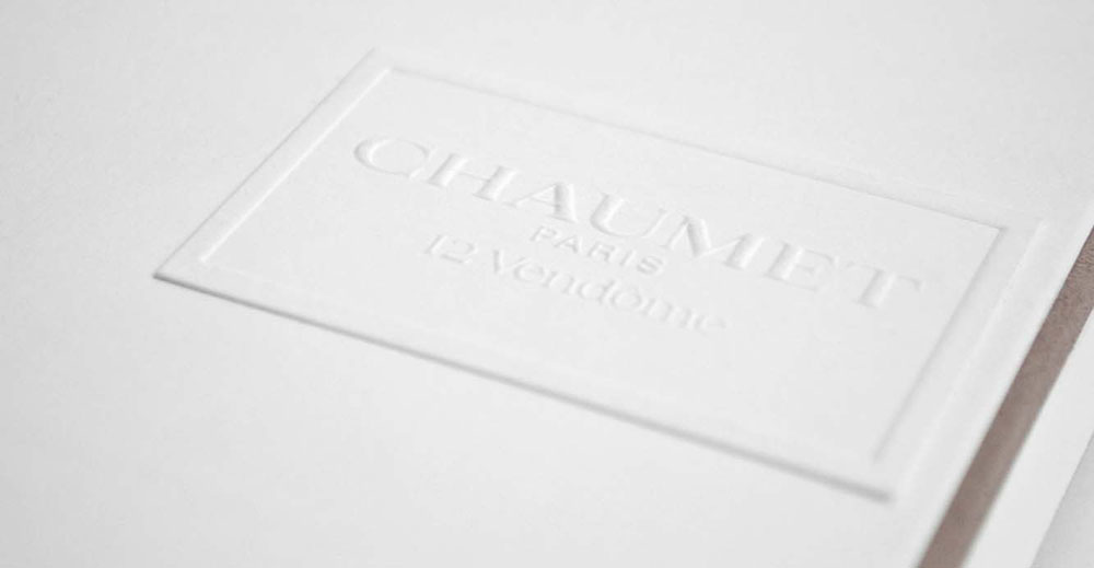 Portfolio book design for Chaumet Paris Limited Edition emboosed logo