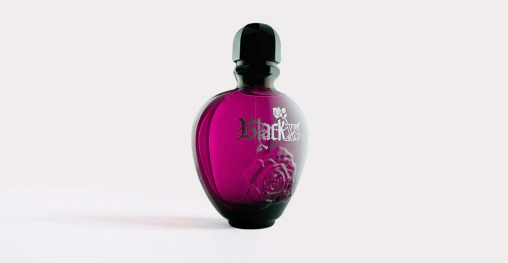 Product Package Design for Paco Robanne Black XS woman bottle