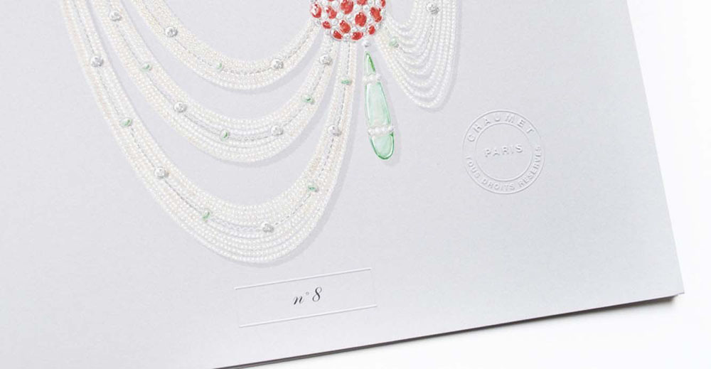 Portfolio book design for Chaumet Paris Limited Edition pearl diamond necklace number 8