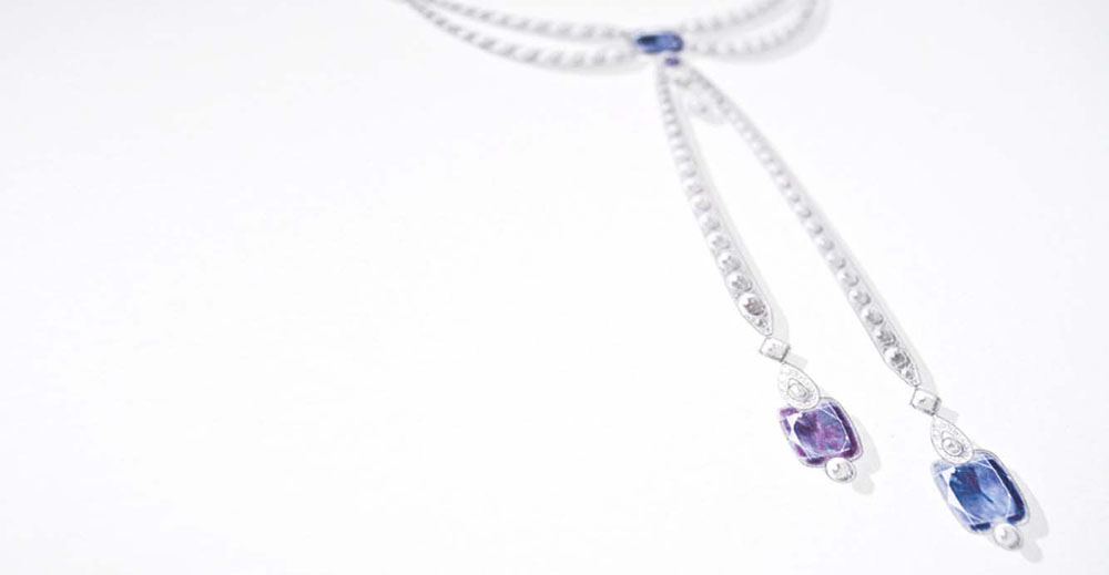 Portfolio book design for Chaumet Paris Limited Edition sapphire necklace lariat