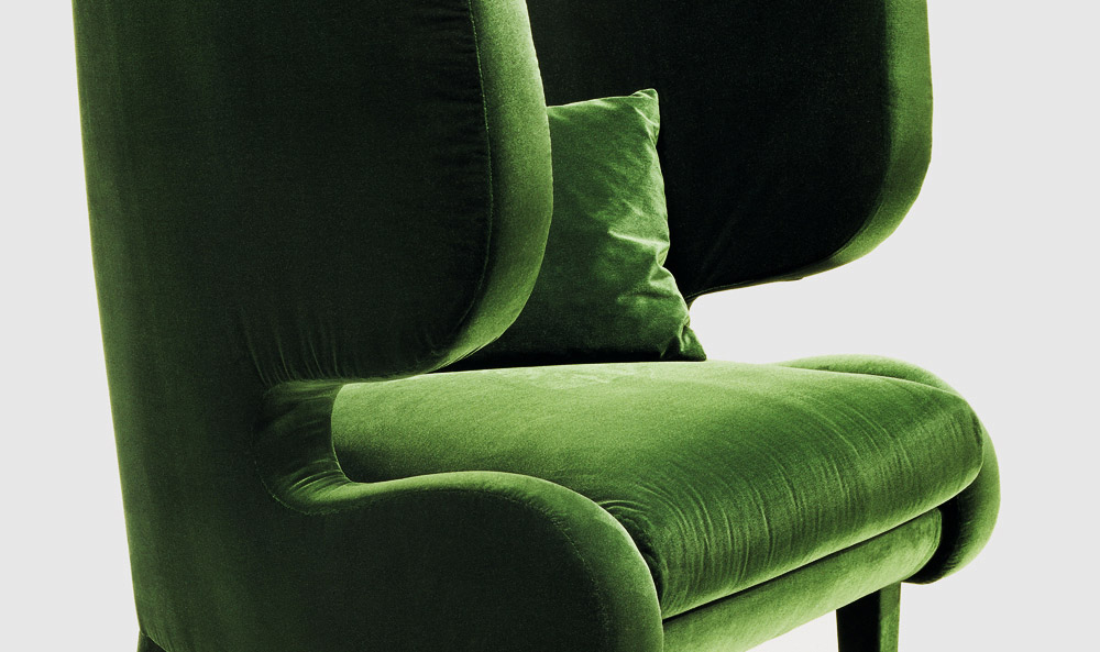 Custom furniture design luxury home decor green velvet fauteuil elephant armchair side view
