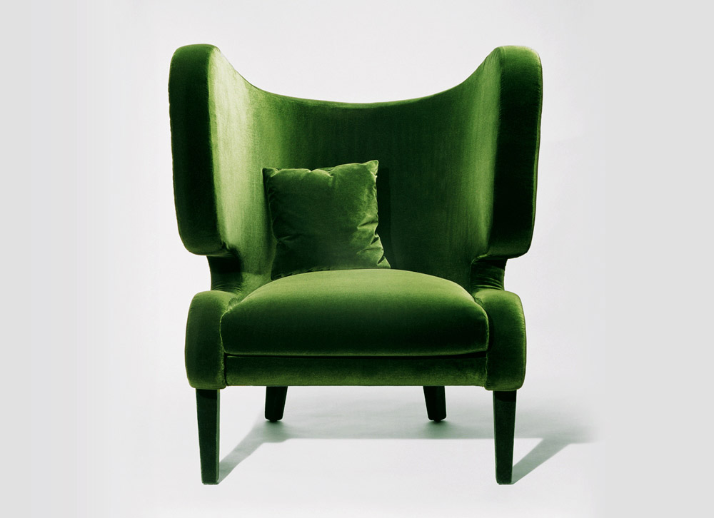 Custom furniture design luxury home decor green fabric fauteuil elephant armchair front view