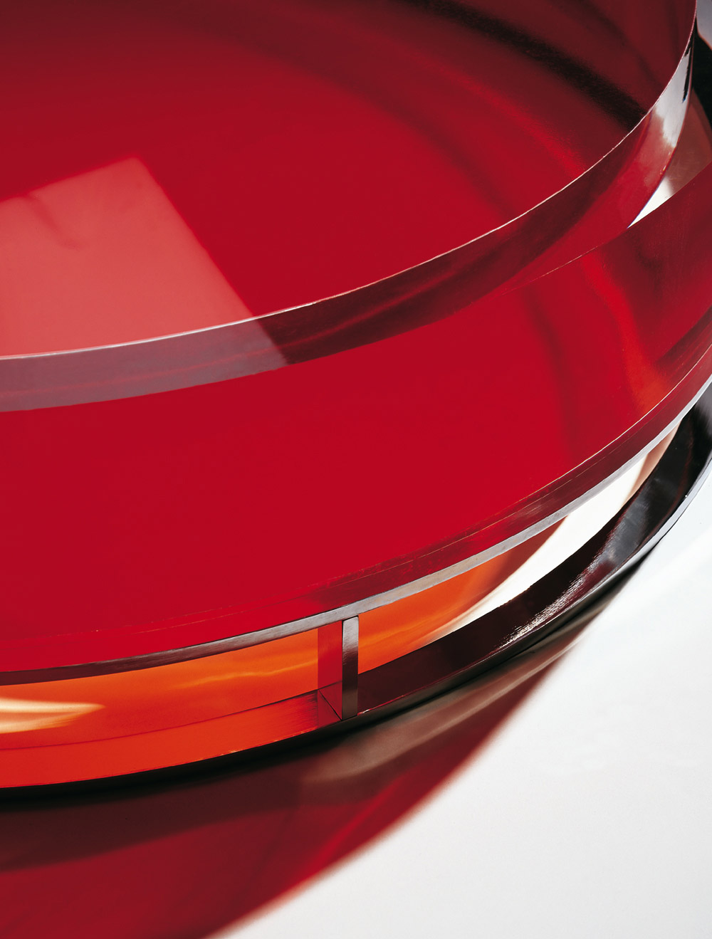 Custom furniture design luxury home decor table pastille red glass table close up