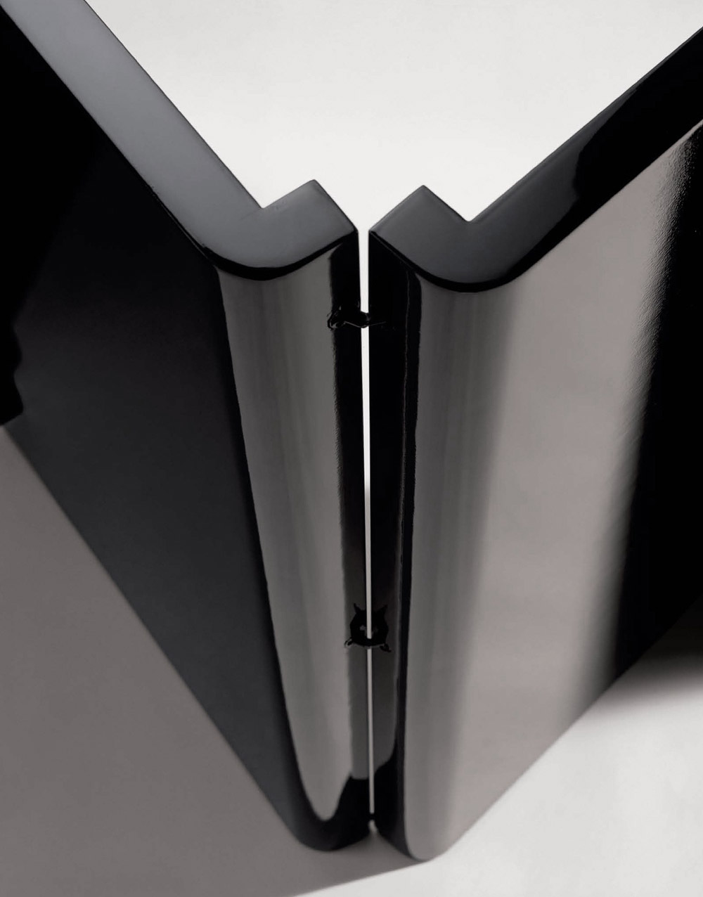 Custom interior design paravent s-shape black wood screen close up