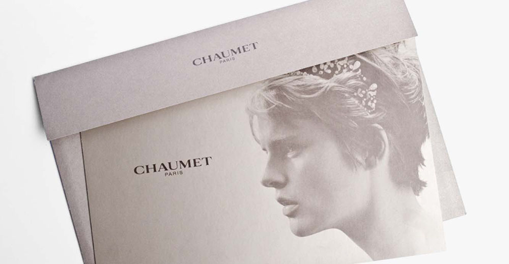 Printed brand materials Chaumet Paris card envelop Stella Tennant